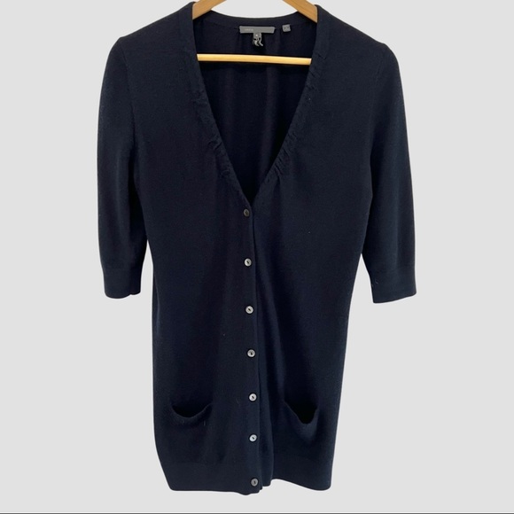 Vince Black V-Neck Half Sleeve Cashmere Cardigan M ($395) - Picture 1 of 4
